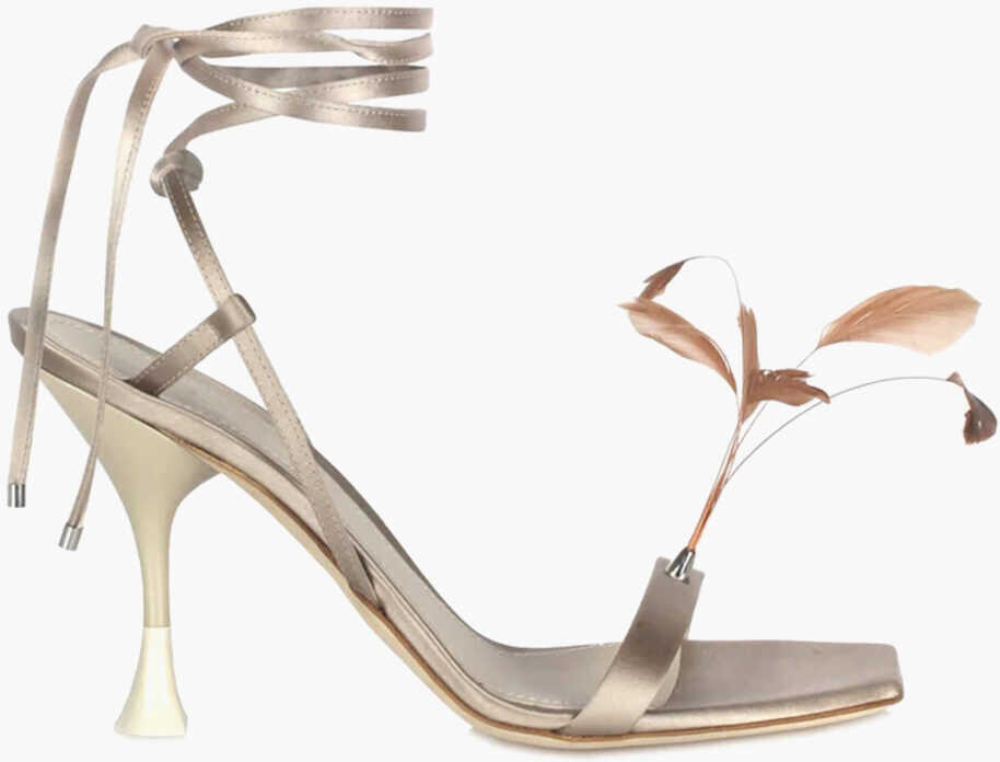 Sandale cu toc 3JUIN Satin Kimi Sandals With Decorative Feathers 10Cm Beige Femei (BM 18968827) 3