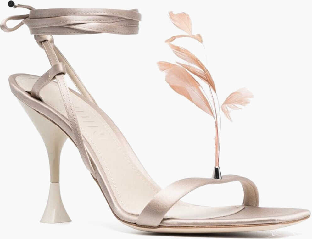 Sandale cu toc 3JUIN Satin Kimi Sandals With Decorative Feathers 10Cm Beige Femei (BM 18968827) 1