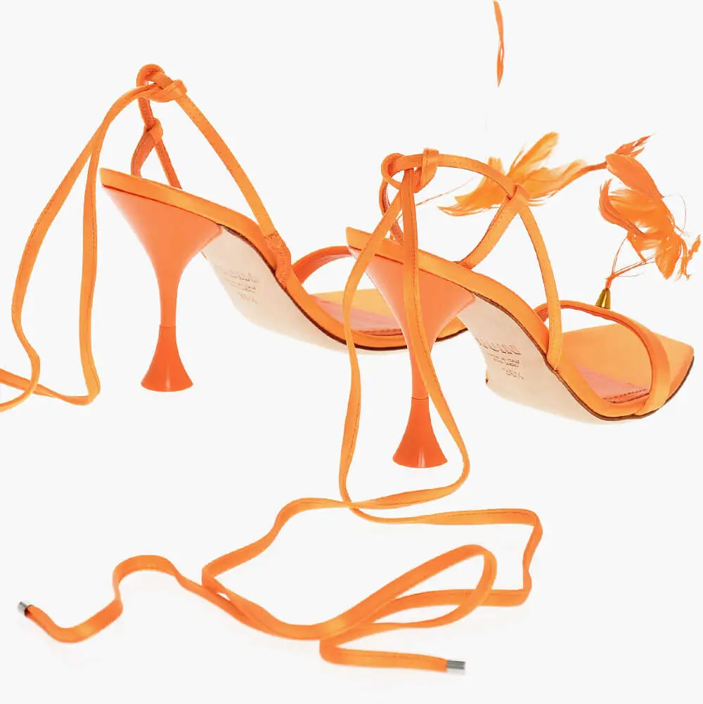 Sandale cu toc 3JUIN Satin Kimi Sandals With Decorative Feathers 10Cm Orange Femei (BM 18968839) 2