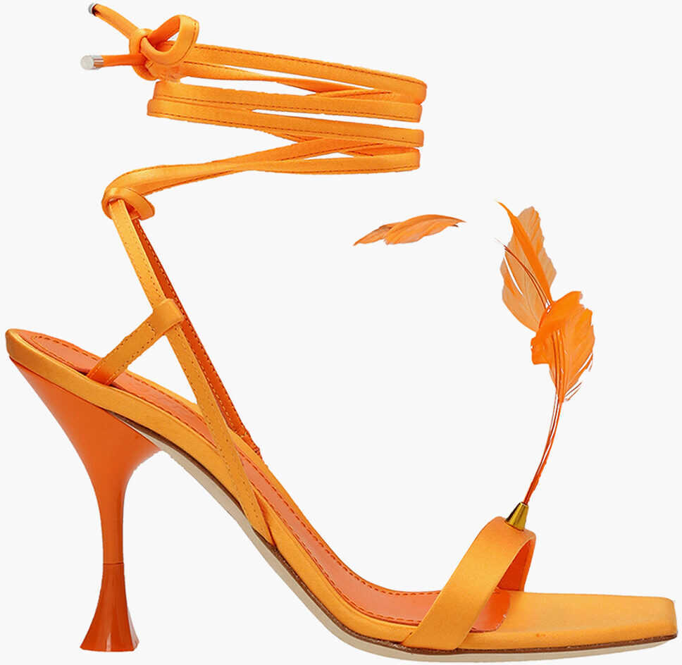 Sandale cu toc 3JUIN Satin Kimi Sandals With Decorative Feathers 10Cm Orange Femei (BM 18968839) 3