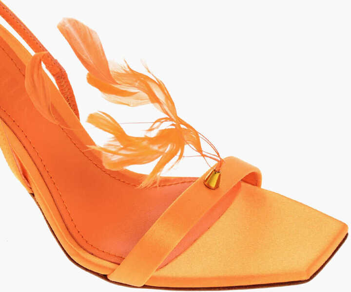 Sandale cu toc 3JUIN Satin Kimi Sandals With Decorative Feathers 10Cm Orange Femei (BM 18968839) 4