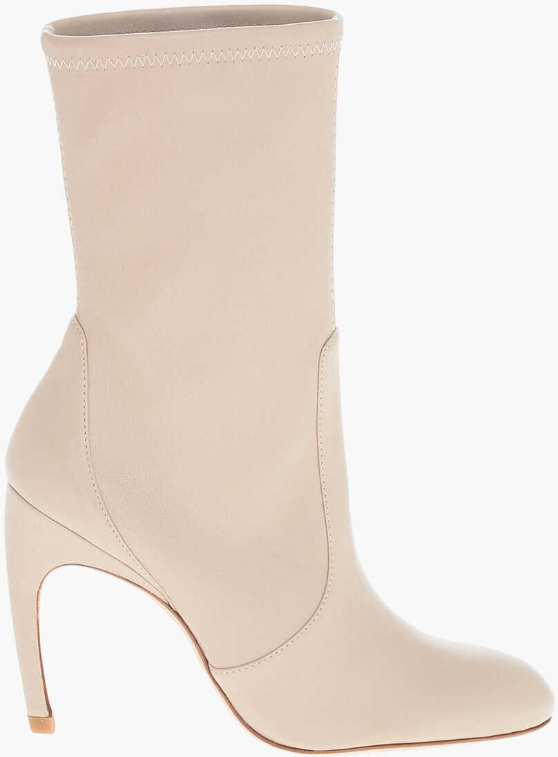 Botine Stuart Weitzman Leather Dune Booties With Curved Heel 10Cm Beige Femei (BM 18968878) 3