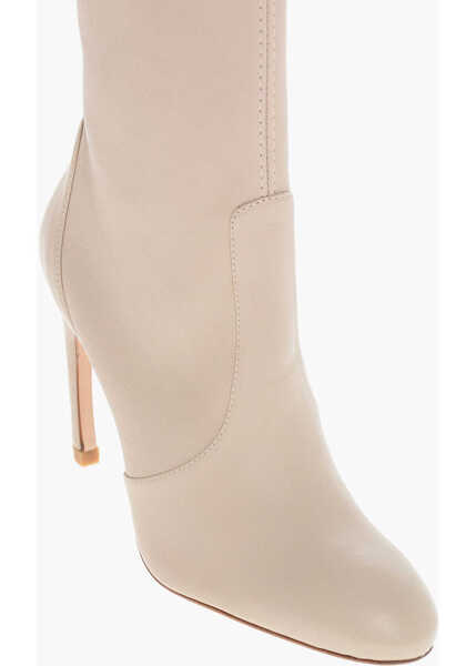 Botine Stuart Weitzman Leather Dune Booties With Curved Heel 10Cm Beige Femei (BM 18968878) 4