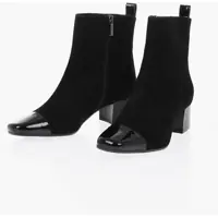 Botine Suede Estime Booties With Patent Leather Toe 5Cm Femei