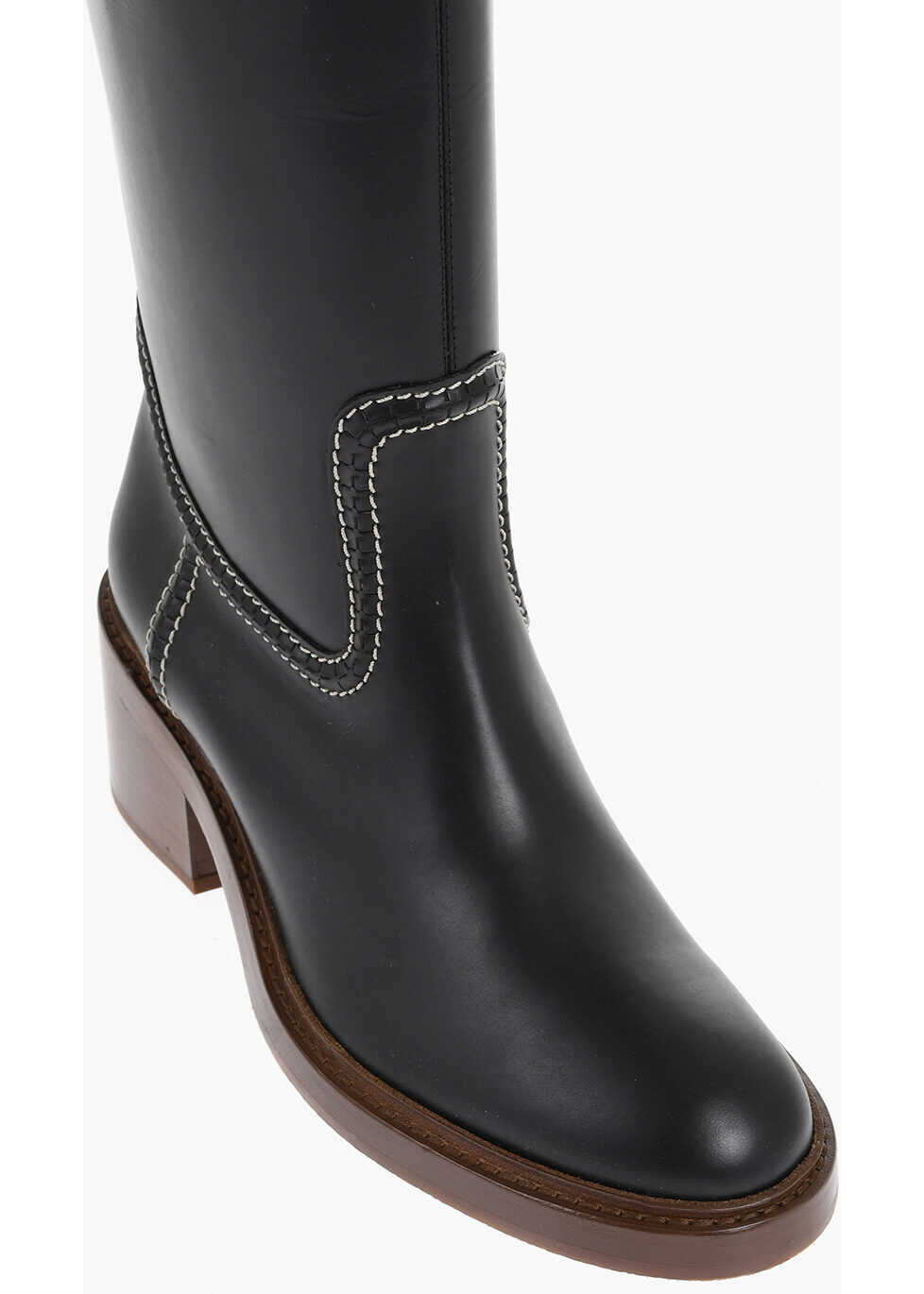 Cizme lungi Chloe Leather Evening Under The Knee Boots With Visible Stitchings Black Femei (BM 18968896) 4