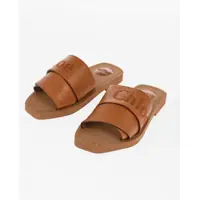 Sandale fara toc Leather Woody Slides With Embroidered Logo Femei