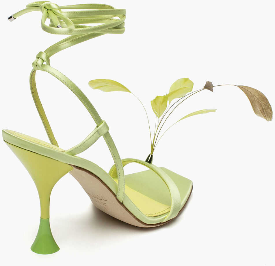Sandale cu toc 3JUIN Satin Kimi Sandals With Decorative Feathers 10Cm Green Femei (BM 18968929) 2