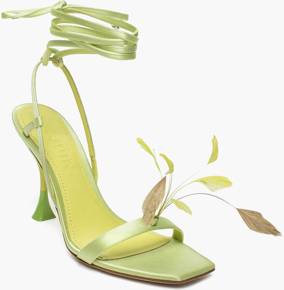 Sandale cu toc 3JUIN Satin Kimi Sandals With Decorative Feathers 10Cm Green Femei (BM 18968929) 1