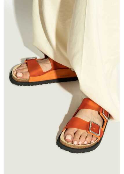 Sandale fara toc Birkenstock Suede And Pvc Arizona Sandals With Double Buckle Orange Femei (BM 18969235) 2