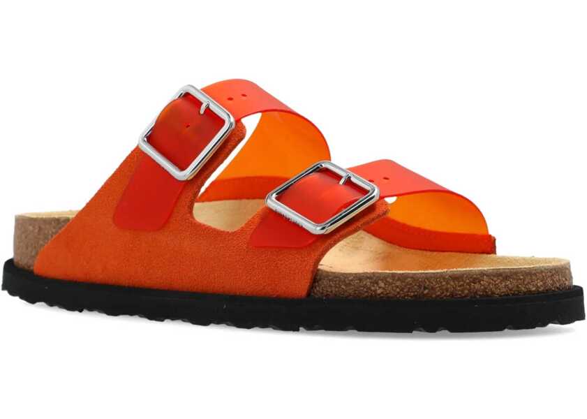 Sandale fara toc Birkenstock Suede And Pvc Arizona Sandals With Double Buckle Orange Femei (BM 18969235) 4