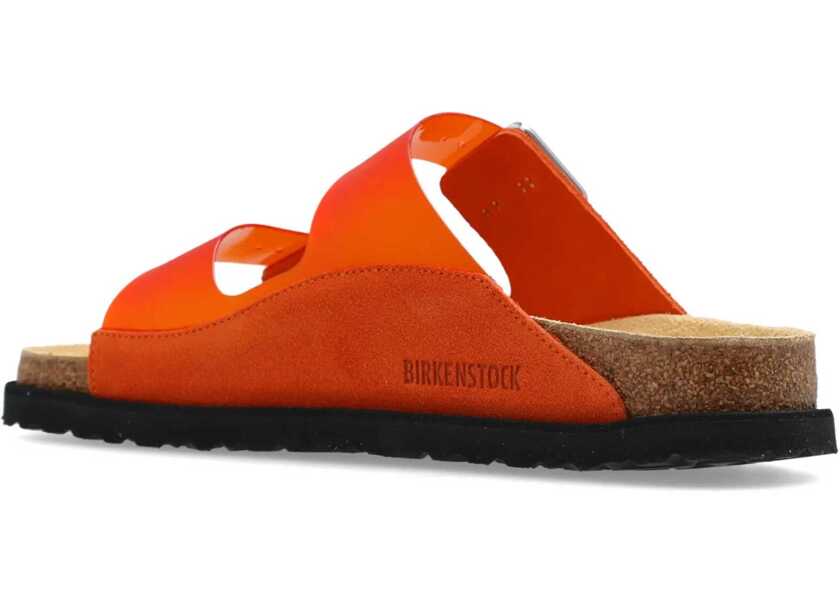 Sandale fara toc Birkenstock Suede And Pvc Arizona Sandals With Double Buckle Orange Femei (BM 18969235) 5