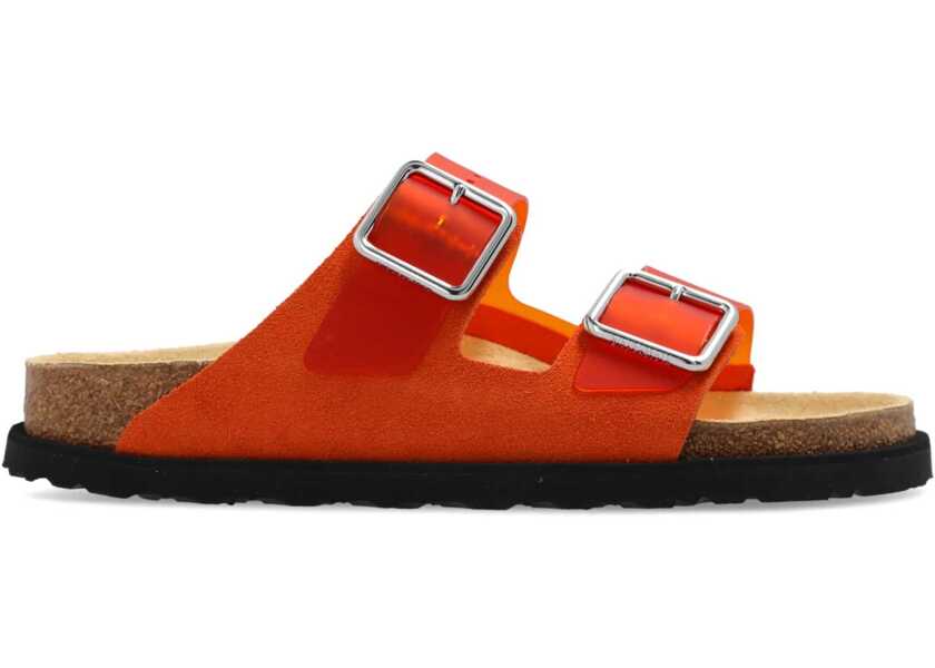 Sandale fara toc Birkenstock Suede And Pvc Arizona Sandals With Double Buckle Orange Femei (BM 18969235) 1