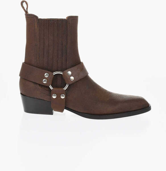 Botine Paris Texas Leather Helena Western Booties 4Cm Brown Femei (BM 18969253) 3