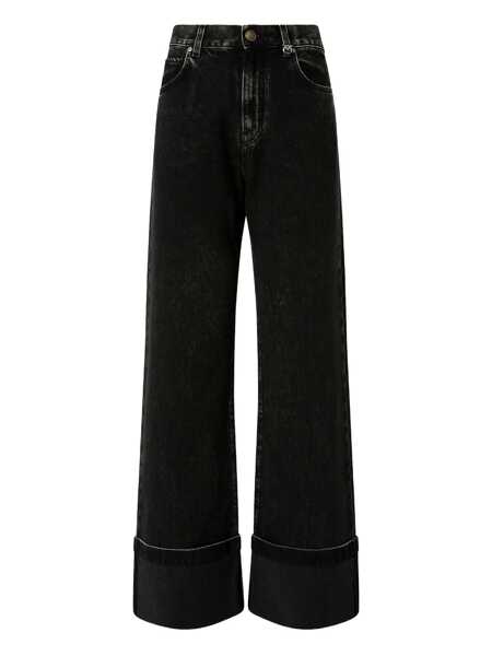 Blugi Pinko Wanda Black Jeans With Logo Plaque On The Loop And Turn-Up Hem In Denim Woman Black Femei (BM 18969438) 1