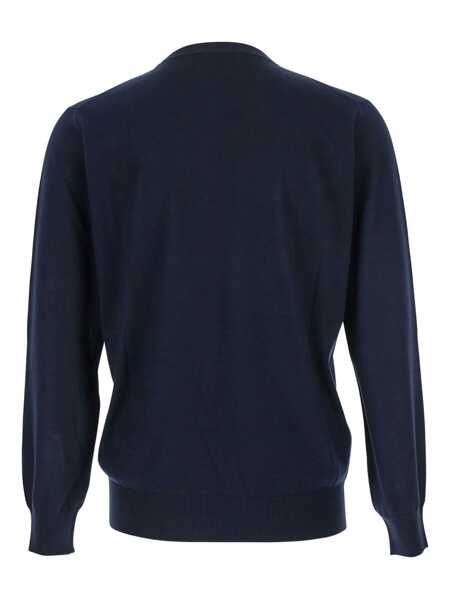 Pulovere Kangra Blue Crewneck Sweater With Ribbed Trims In Wool Man BLUE Barbati (BM 18969810) 2
