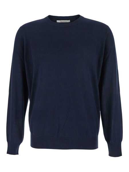 Pulovere Kangra Blue Crewneck Sweater With Ribbed Trims In Wool Man BLUE Barbati (BM 18969810) 1