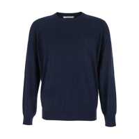 Pulovere Blue Crewneck Sweater With Ribbed Trims In Wool Man Barbati