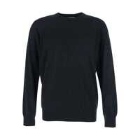 Pulovere Black Crewneck Sweater With Ribbed Trims In Wool Man Barbati