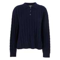Tricouri Polo Lisa Yang 'Magnolie' Blue Cable Knit Polo Shirt-Style Sweater With Classic Collar In Cashmere Woman