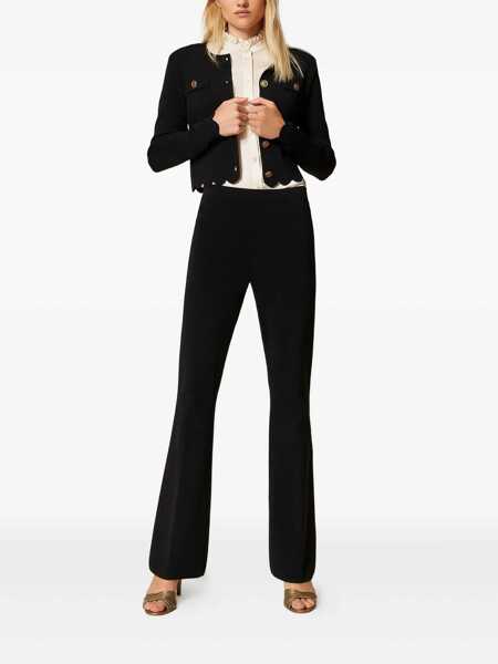 Pantaloni casual TWINSET Black Flared Pants With Logo Plaque On The Rear In Viscose Blend Woman Black Femei (BM 18970368) 2