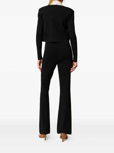 Pantaloni casual TWINSET Black Flared Pants With Logo Plaque On The Rear In Viscose Blend Woman Black Femei (BM 18970368) 3