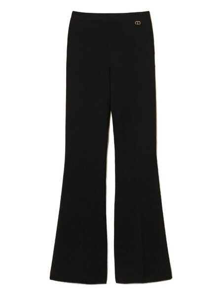 Pantaloni casual TWINSET Black Flared Pants With Logo Plaque On The Rear In Viscose Blend Woman Black Femei (BM 18970368) 1