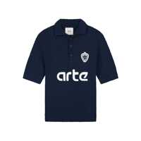 Tricouri Polo Arte Football Knit Blue Cotton Polo Sweater With Embroidered Logo Barbati