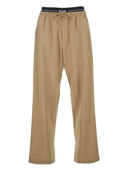 Pantaloni MSGM Beige Pants With Elastic Drawstring Waist In Wool Stretch Man Beige Barbati (BM 18971010) 1
