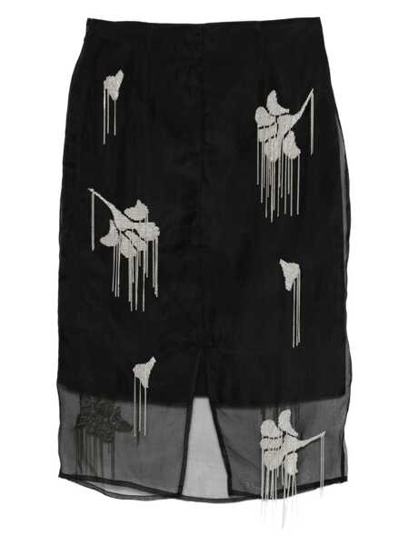 Fuste ROHE Black Skirt With All-Over Embellishment And Rear Single Vent In Silk Blend Woman Black Femei (BM 18971067) 2