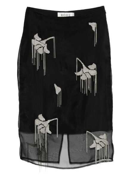 Fuste ROHE Black Skirt With All-Over Embellishment And Rear Single Vent In Silk Blend Woman Black Femei (BM 18971067) 1