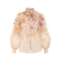 Bluze Multicolor Blouse With Floral Print And Ruched Details In Silk And Linen Woman Femei