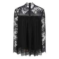 Bluze Black Blouse With High Neck And Lace Panels In Viscose Woman Femei