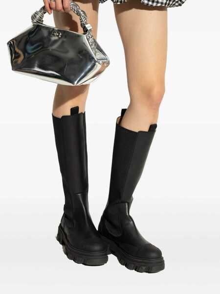 Genti de mana Ganni Ganni Silver Leather Small Bou Top Handle Bag SILVER Femei (BM 18972321) 2