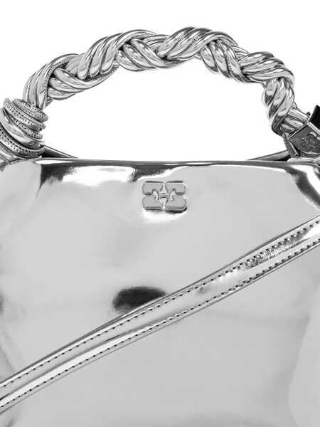 Genti de mana Ganni Ganni Silver Leather Small Bou Top Handle Bag SILVER Femei (BM 18972321) 4