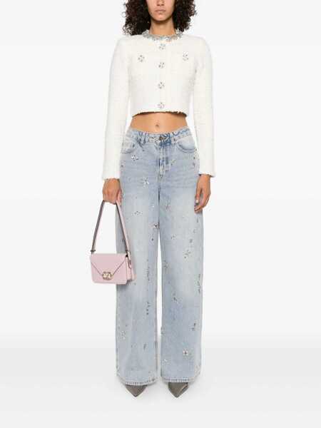 Cardigane Self-Portrait White Crewneck Cropped Cardigan With Crystal Embellishments On The Collar In Cotton Blend Woman WHITE Femei (BM 18972597) 2