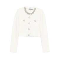 Cardigane White Crewneck Cropped Cardigan With Crystal Embellishments On The Collar In Cotton Blend Woman Femei