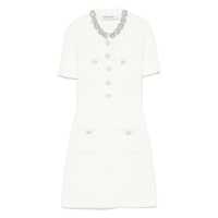 Rochii White Crewneck Mini Dress With Crystal Embellishments On The Collar And Jewel Buttons In Cotton Blend Woman Femei