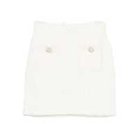 Fuste White Miniskirt With Pearl Embellishments And Button Detail In Tech Fabric Woman Femei