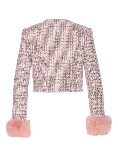Geci Self-Portrait Pink Crewneck Jacket With Crystal Embellishments And Ecofur Cuffs In Tech Fabric Woman PINK Femei (BM 18972606) 2
