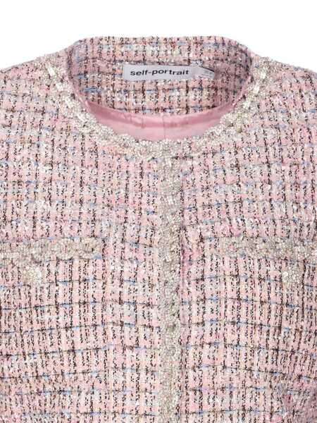 Geci Self-Portrait Pink Crewneck Jacket With Crystal Embellishments And Ecofur Cuffs In Tech Fabric Woman PINK Femei (BM 18972606) 4