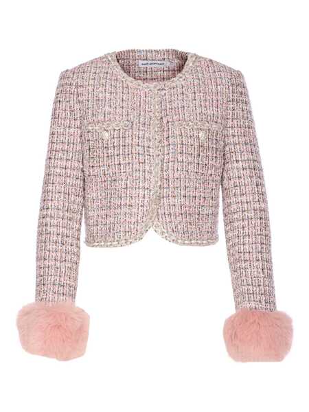 Geci Self-Portrait Pink Crewneck Jacket With Crystal Embellishments And Ecofur Cuffs In Tech Fabric Woman PINK Femei (BM 18972606) 1