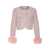 Self-Portrait Pink Crewneck Jacket With Crystal Embellishments And Ecofur Cuffs In Tech Fabric Woman PINK