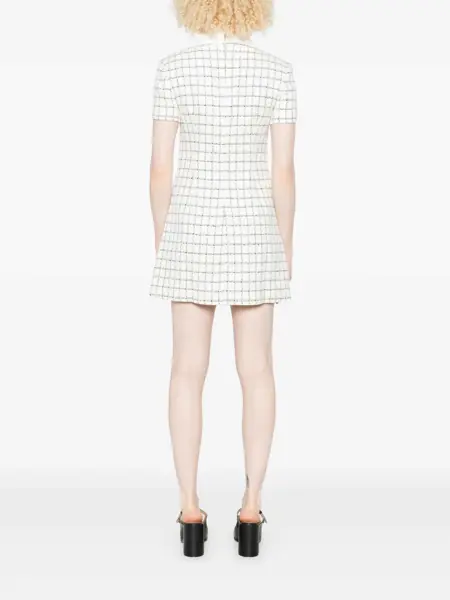 Rochii Self-Portrait White Mini Dress With Jewel Buttons And All-Over Check Motif In Tech Fabric Woman WHITE Femei (BM 18972612) 4