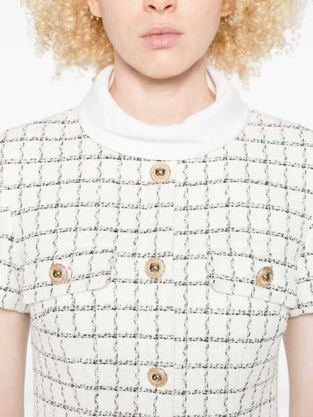 Rochii Self-Portrait White Mini Dress With Jewel Buttons And All-Over Check Motif In Tech Fabric Woman WHITE Femei (BM 18972612) 5