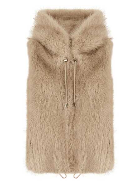 Geci VALENTINI 1972 Beige Sleeveless Jacket With Hood And Drawstring In Faux Fur Woman Beige Femei (BM 18973098) 1