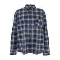 Camasi Blue Shirt With Check Pattern And Logo Lettering On The Back In Flannel Man Barbati