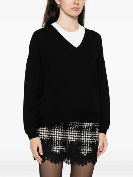 Pulovere Majestic Filatures Majestic Filatures Black V-Neck Sweatshirt Black Femei (BM 18973410) 3