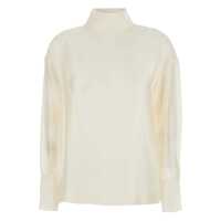 Camasi White Turtleneck Pullover With Buttoned Cuffs In Tech Fabric Woman Femei