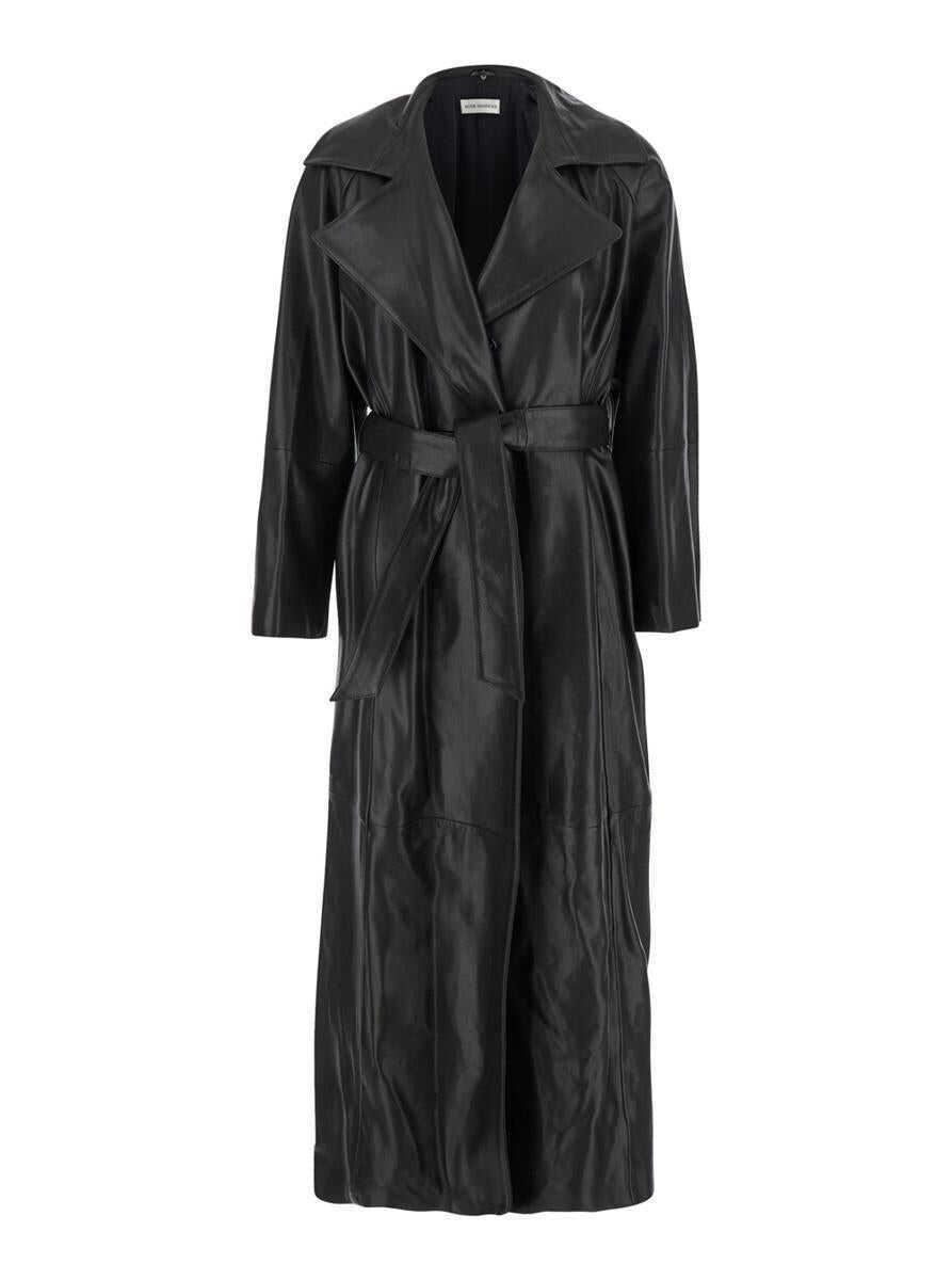 Paltoane Nour Hammour Black Coat With Removable Faux-Fur Lapels And Waist Belt In Leather Woman Black Femei (BM 18974385) 4