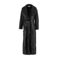 Paltoane Black Coat With Removable Faux-Fur Lapels And Waist Belt In Leather Woman Femei